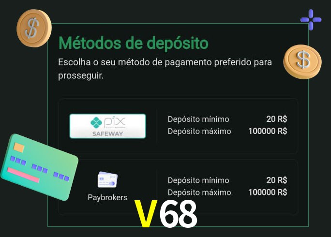 O cassino V68 oferece uma grande variedade de métodos de pagamento